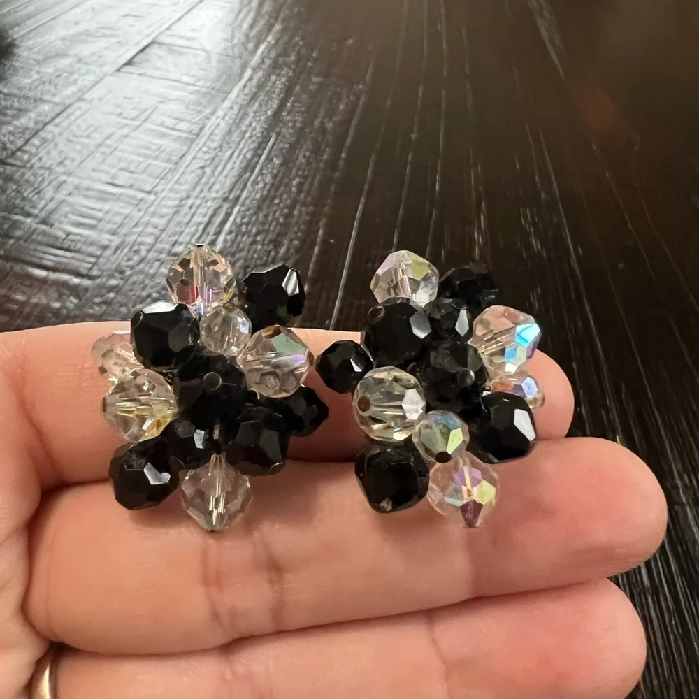 Pair of vintage cluster clip on earrings